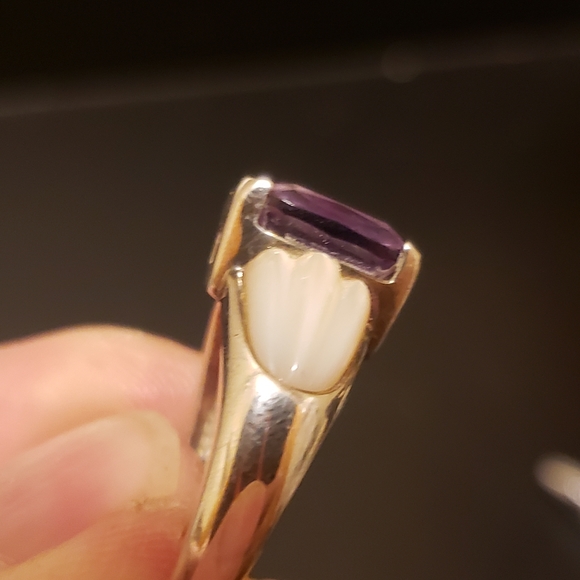 Sterling Silver Radiant Cut Amethyst & Mother of Pearl Cocktail Ring - Size 9 - Picture 8 of 12